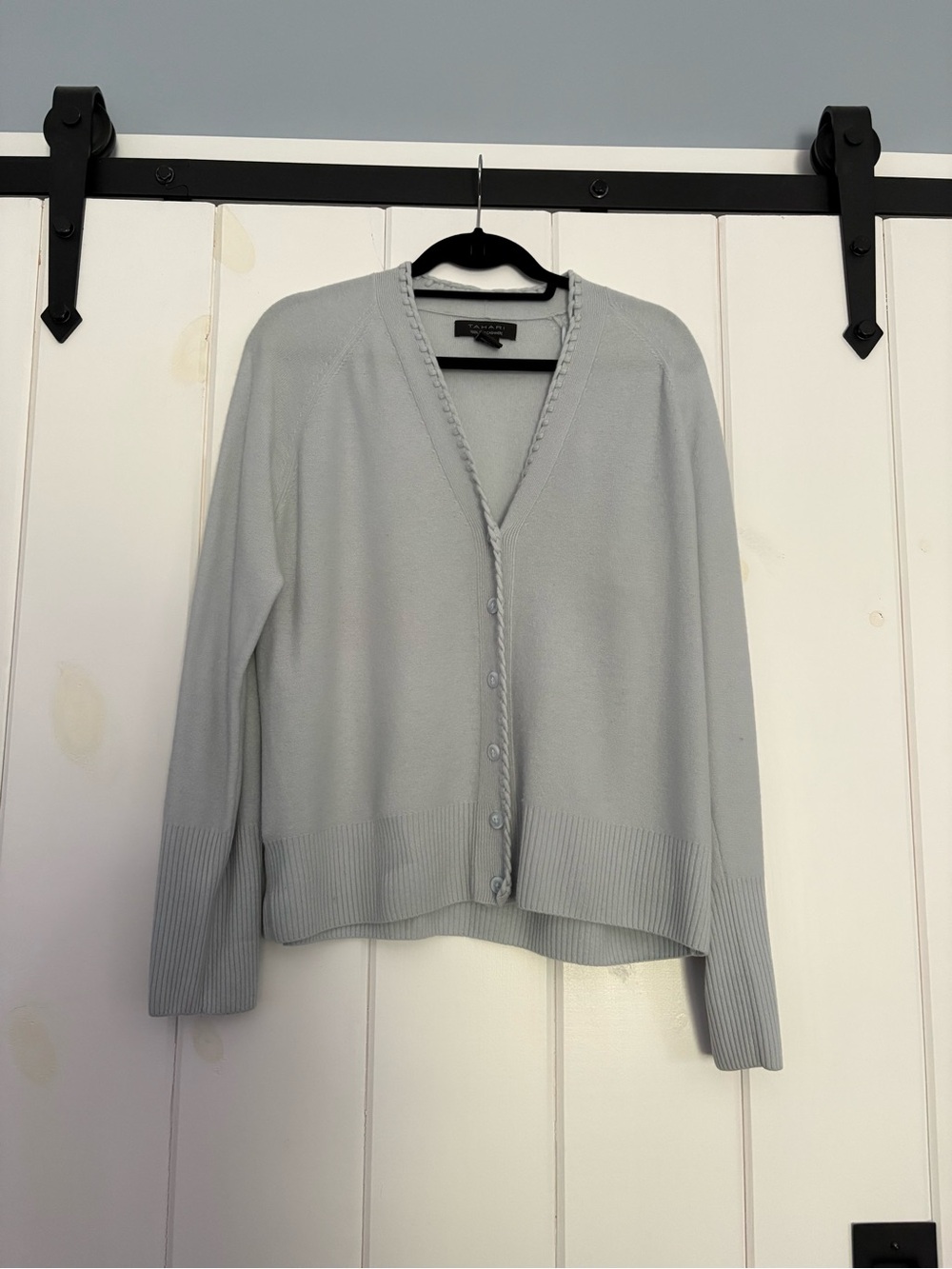 Tahari Light Blue V-Neck Button Front Cardigan